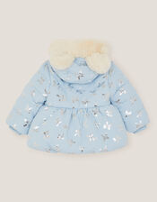 Baby Faux Fur Hooded Bow Coat, Blue (BLUE), large