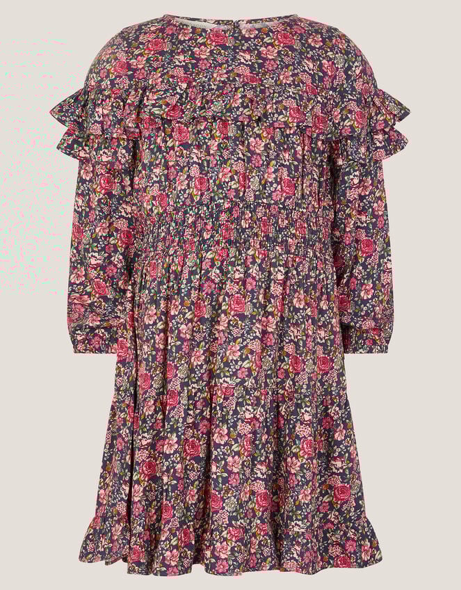 Ditsy Floral Ruffle Dress, Blue (NAVY), large