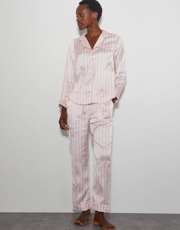 Molly Embroidered Stripe Pajama Set, Pink (PINK), large