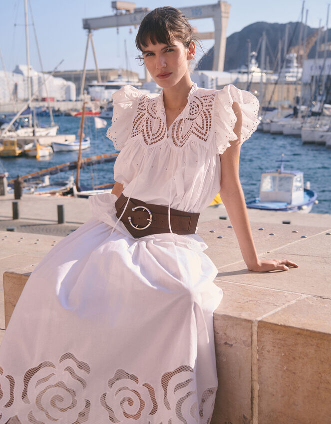 Grace Cutwork Midi Skirt , White (WHITE), large