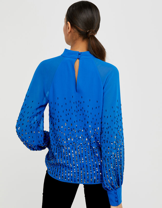 Leah Sequin Blouse, Blue (BLUE), large