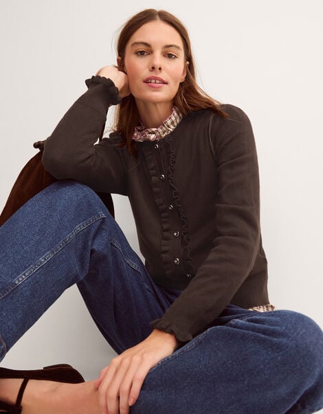 Ruby Frill Cardigan, Brown (CHOCOLATE), large
