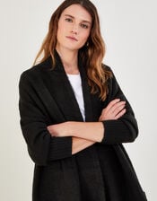 Longline Pocket Cardigan with Recycled Polyester, Black (BLACK), large