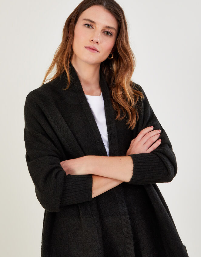 Longline Pocket Cardigan with Recycled Polyester, Black (BLACK), large
