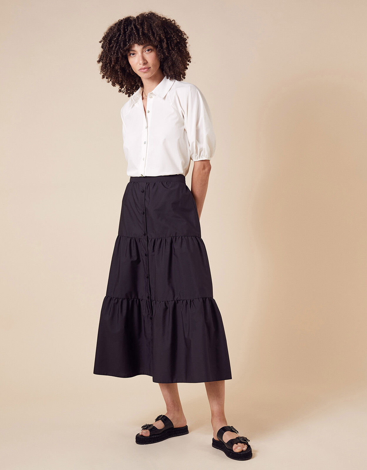 Tiered midi cheap skirt