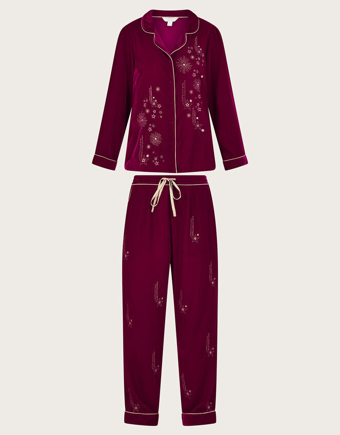 Val Velvet Embroidered Pyjamas, Red (RED), large