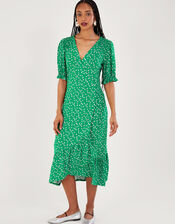 Hattie Spot Wrap Dress, Green (GREEN), large