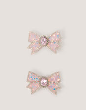 2-Pack Jewel Bow Hair Clips, Pink (PINK), large