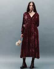 East Jude Print Velvet Midi Dress, Red (BERRY), large