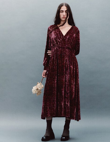 East Jude Print Velvet Midi Dress, Red (BERRY), large