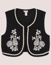 Floral Embroidered Waistcoat, Black (BLACK), large
