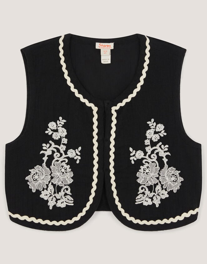 Floral Embroidered Waistcoat, Black (BLACK), large