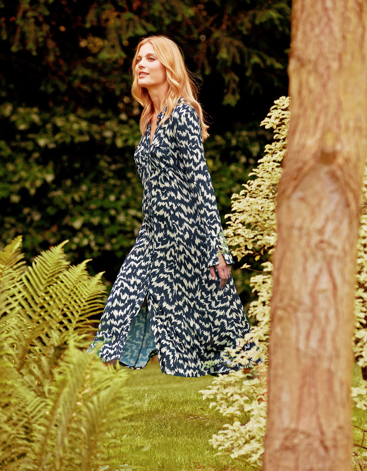 Gabi Geometric Print Shirt Dress Grey Midi Dresses Monsoon Global