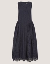 Lydia Sleeveless Lace Midi Dress, Blue (NAVY), large
