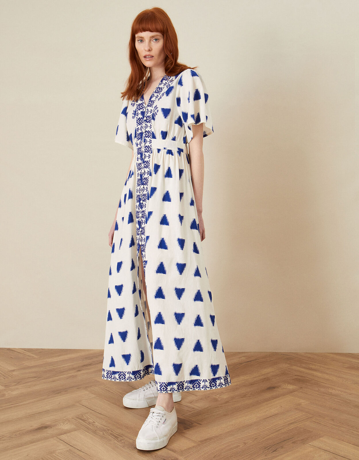 Premium Embroidered Ikat Kaftan Dress Blue