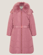Belted Scallop Puffer Coat, Pink (PINK), large