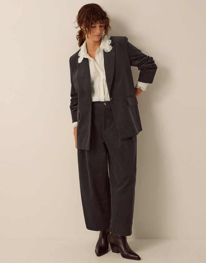 Nia Single Breasted Corduroy Blazer, Grey (GREY), large