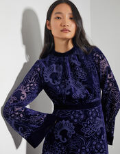 Eva Floral Velvet Midi Dress, Blue (NAVY), large