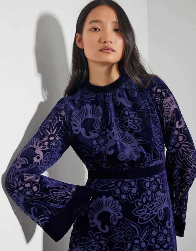Eva Floral Velvet Midi Dress, Blue (NAVY), large