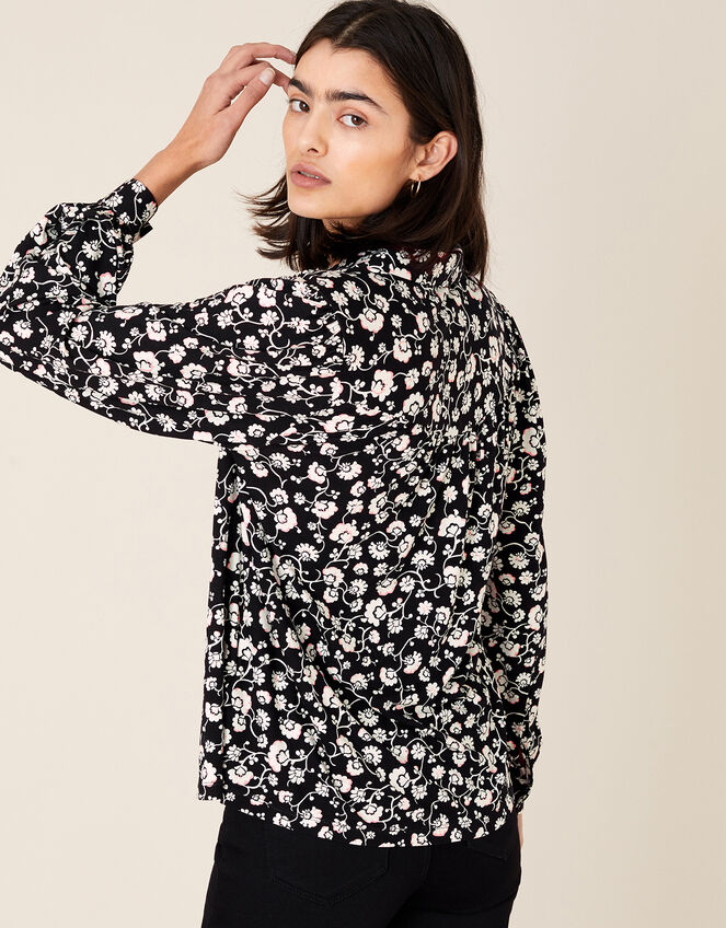 Leigh Floral Shirt with LENZING™ ECOVERO™, Black (BLACK), large
