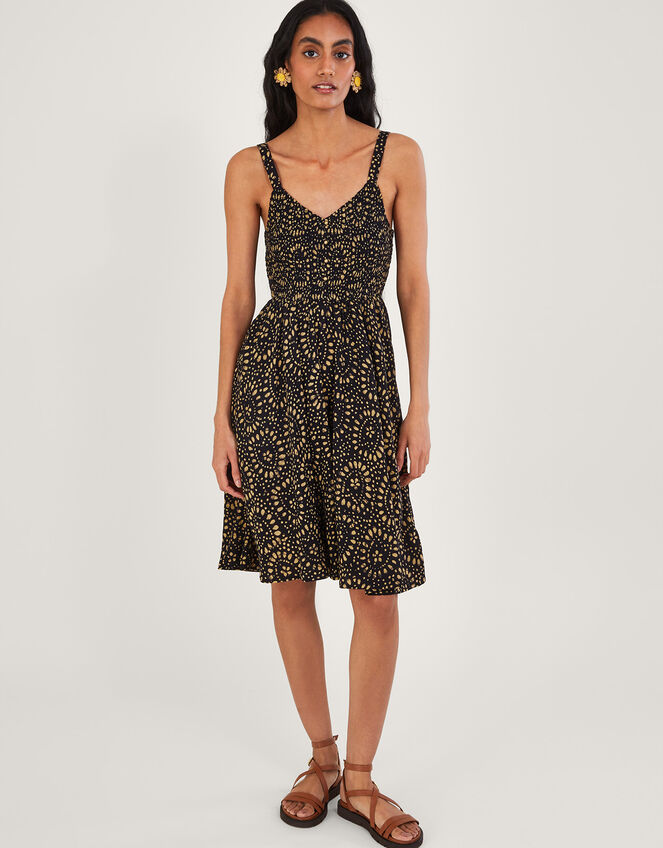 Batik Print Knee Length Sundress in LENZING™ ECOVERO™ Black