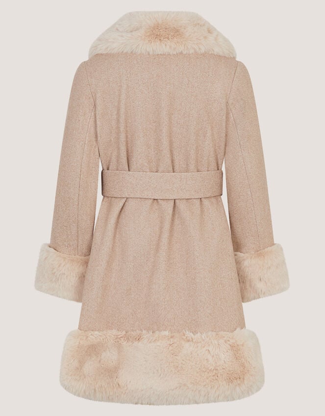 Faux Fur Collar Coat, Camel (OATMEAL), large