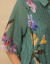 East Rihan Watercolour Floral Midi Shirt Dress, Green (MINT), large
