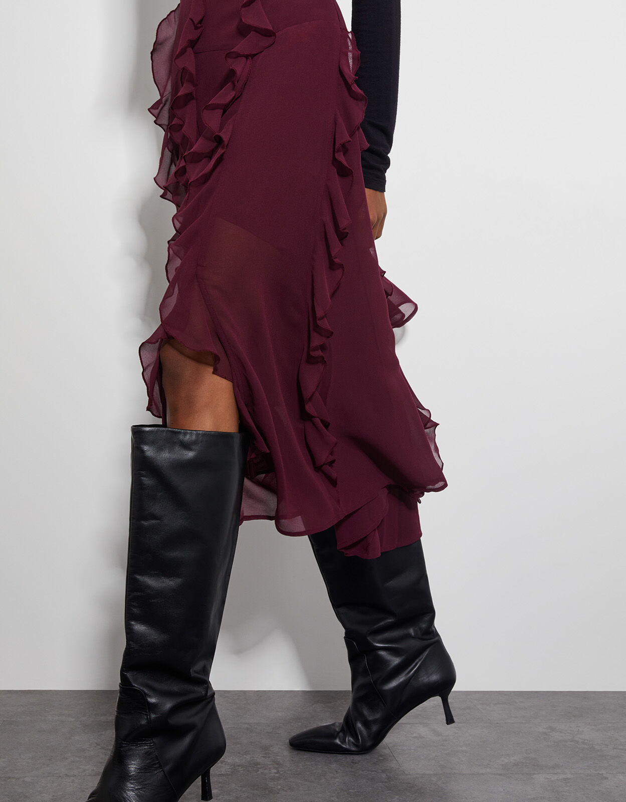 Red frill midi skirt cheap