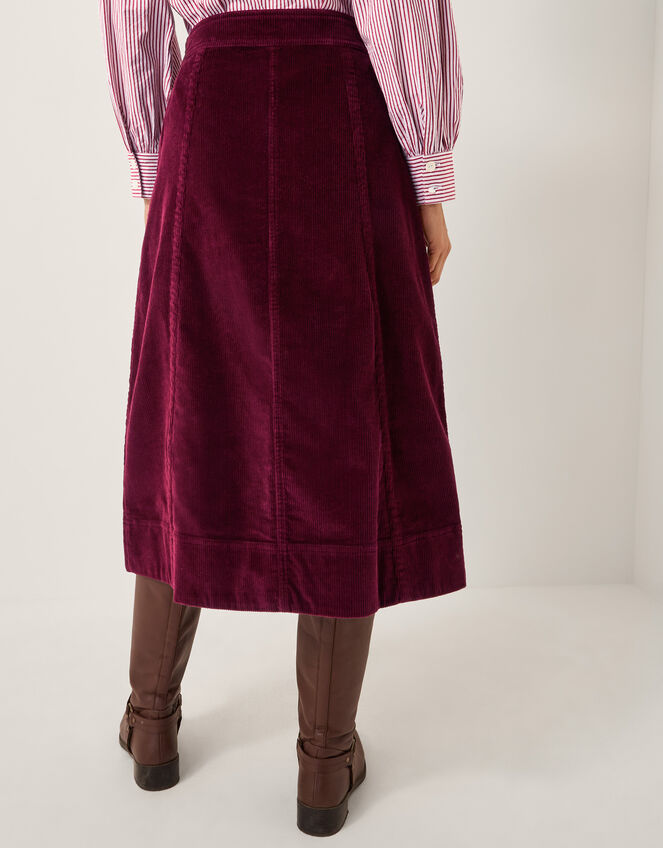Jamie Button Corduroy Midi Skirt, Red (BURGUNDY), large