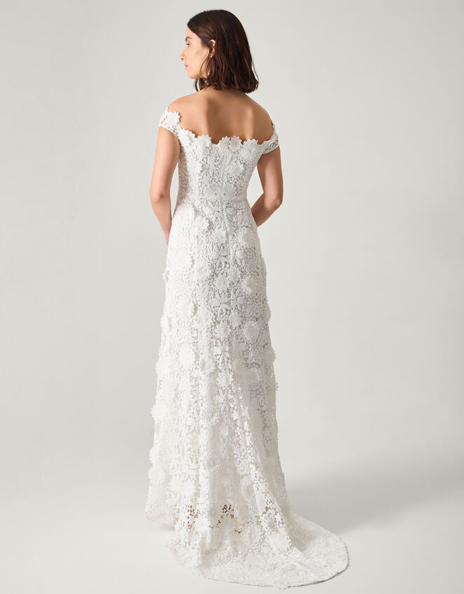 Clare Floral Embroidered Bardot Bridal Dress, Ivory (IVORY), large