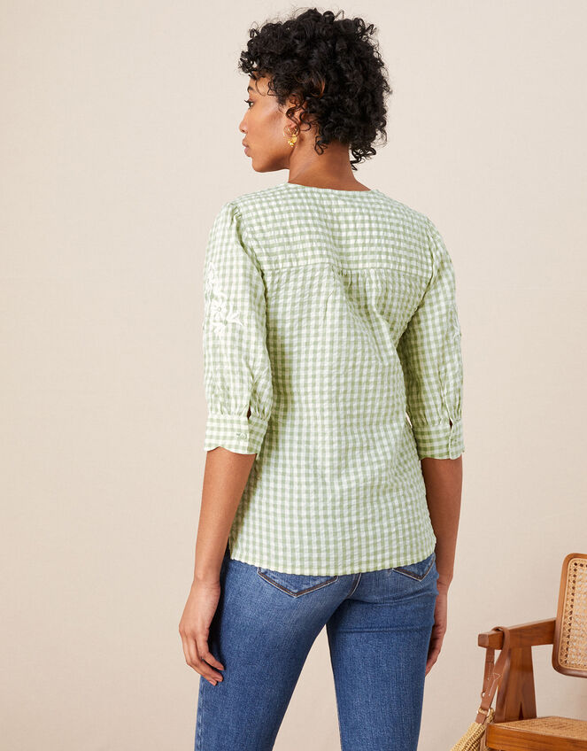 Gingham Embroidered Top in Sustainable Cotton, Green (GREEN), large