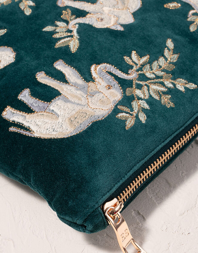 Elizabeth Scarlett Elephant Herd Velvet Pouch, , large
