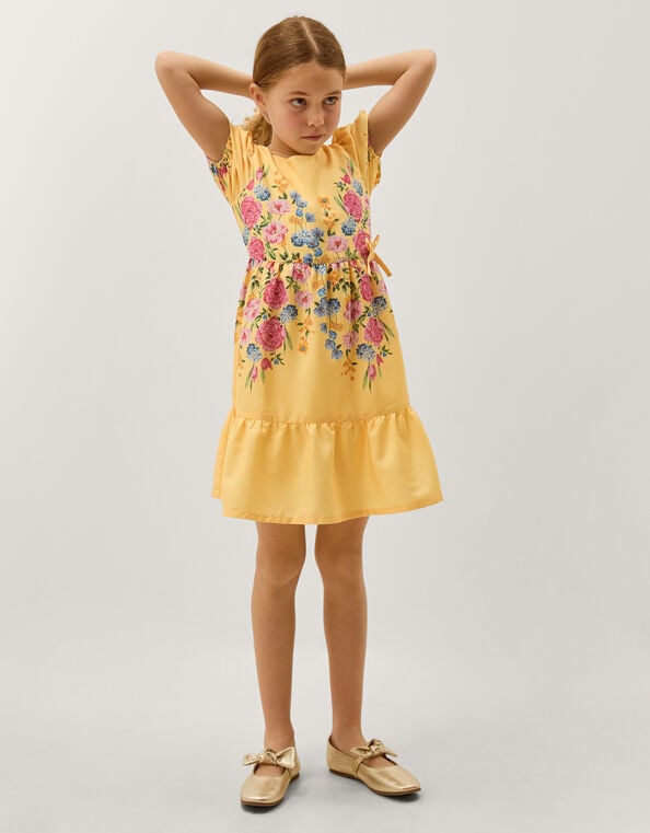 Floral Puff Sleeve Dress, Yellow (YELLOW), large