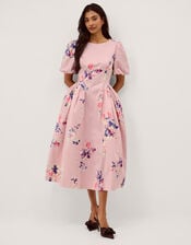 Amber Puff Sleeve Floral Midi Dress, Pink (PINK), large