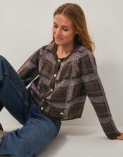 Carmen Check Cardigan, Brown (CHOCOLATE), large