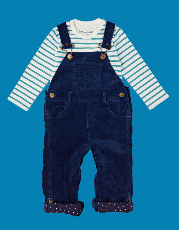 Dotty Dungarees Corduroy Dungarees, Blue (NAVY), large