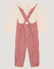 Baby Embroidered Top & Gingham Dungarees Set, Red (RED), large