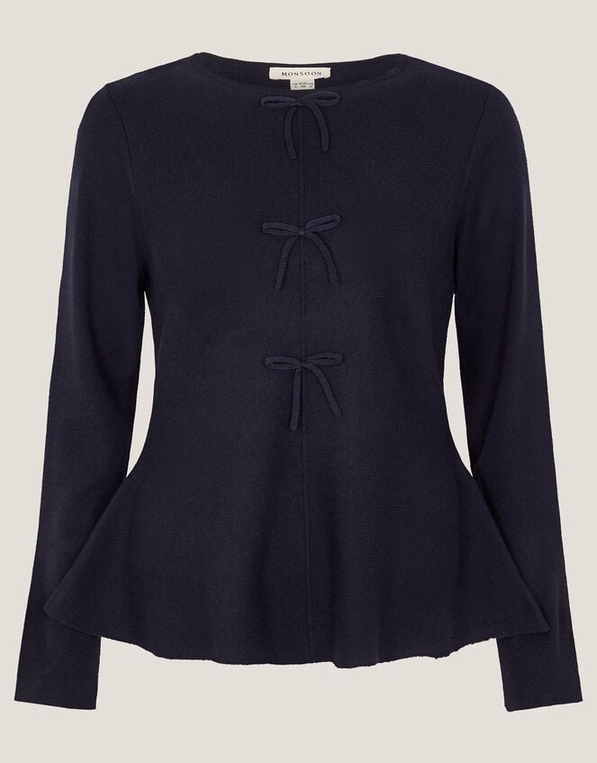 Paula Peplum Bow Jumper, Blue (NAVY), large