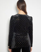 Fable V-Neck Spot Velvet Top, Black (BLACK), large