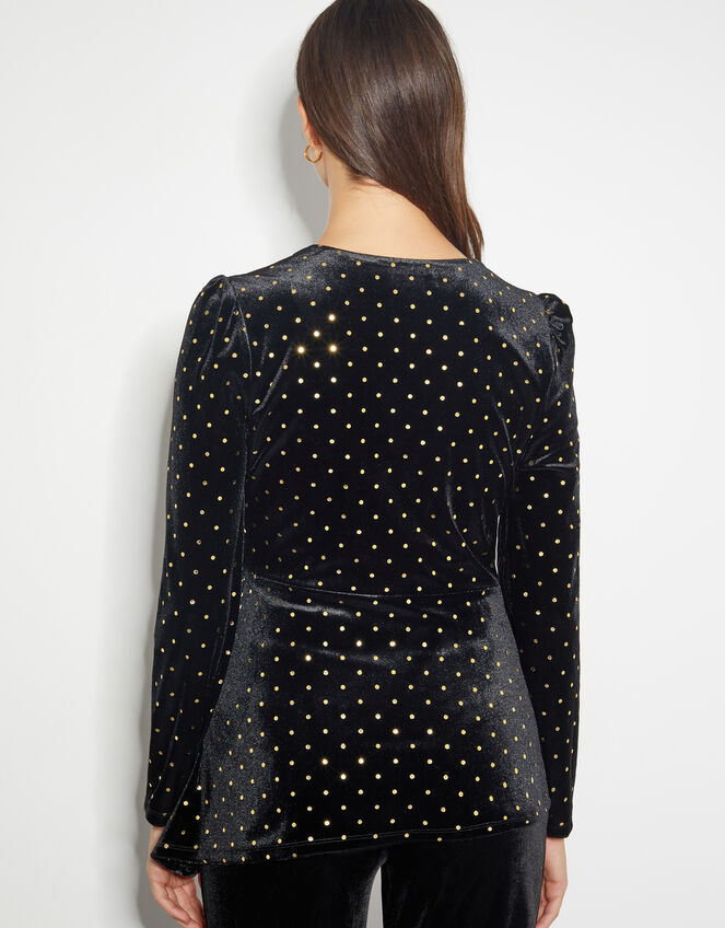 Fable V-Neck Spot Velvet Top, Black (BLACK), large