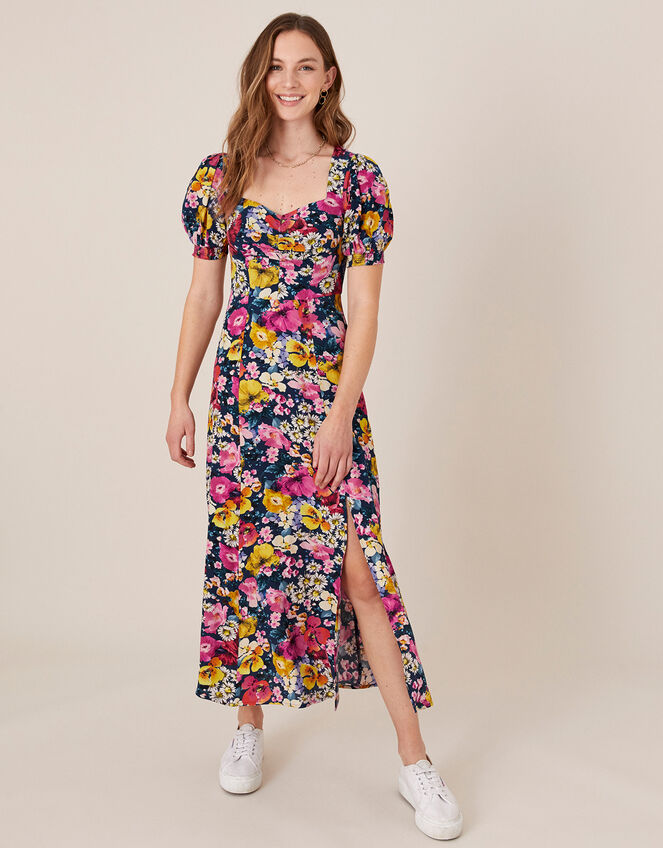 Gloria Mixed Floral Midi Dress, Blue (NAVY), large