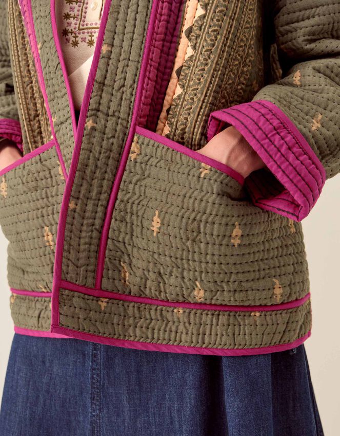 East Apate Quilted Kimono Jacket, Green (KHAKI), large