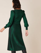 Square Neck Metallic Knit Dress, Green (GREEN), large