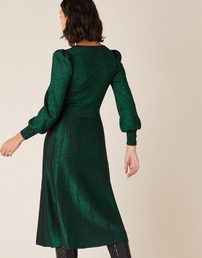 Square Neck Metallic Knit Dress, Green (GREEN), large