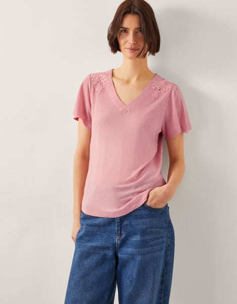 Mabel Linen Blend T-Shirt , Pink (BLUSH), large
