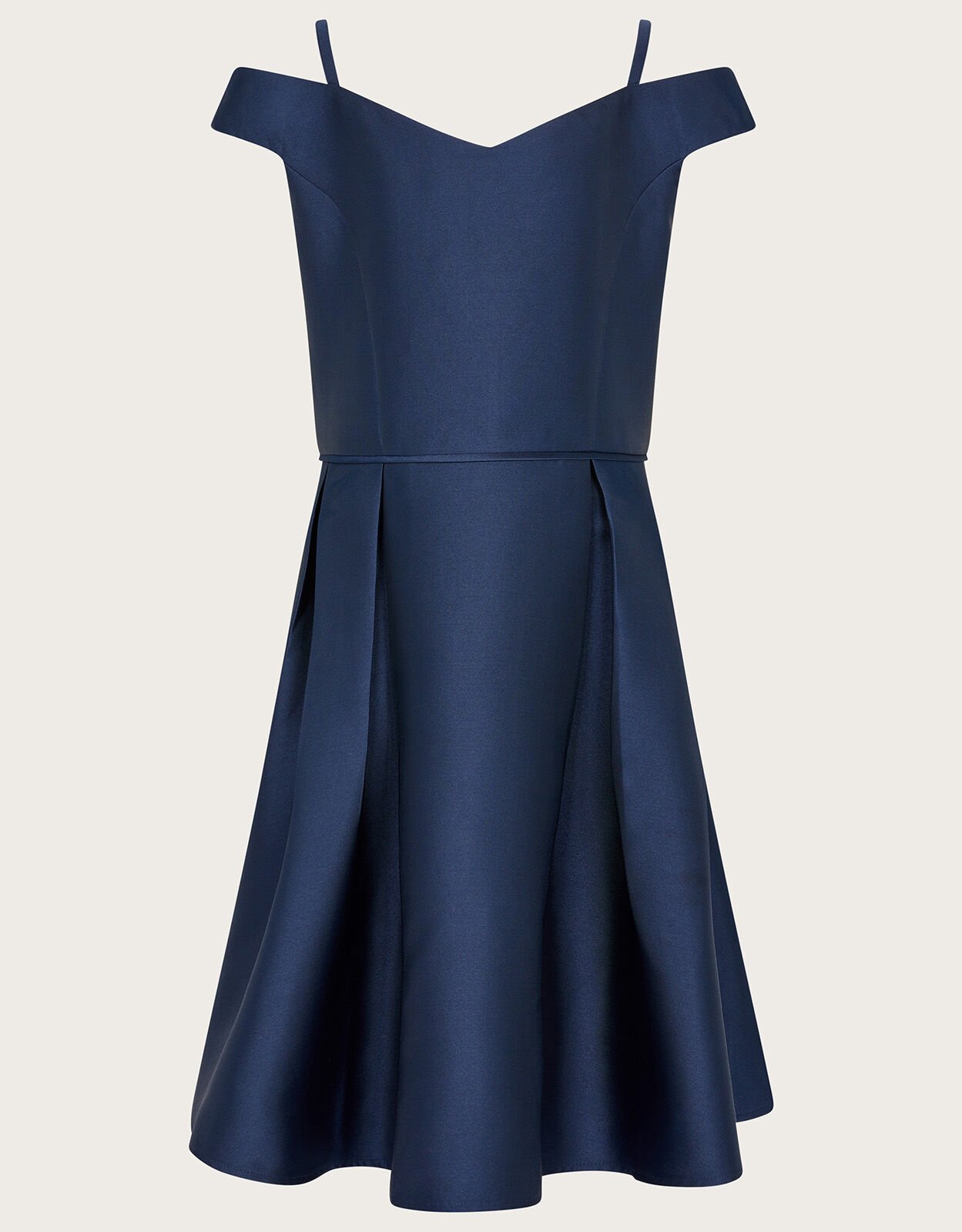 Duchess Twill Bardot Prom Dress Blue