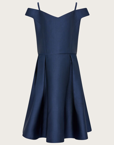 Duchess Twill Bardot Prom Dress Blue, Blue (NAVY), large