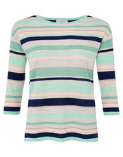 Stripe Lightweight Jumper in Linen Blend, Blue (AQUA), large