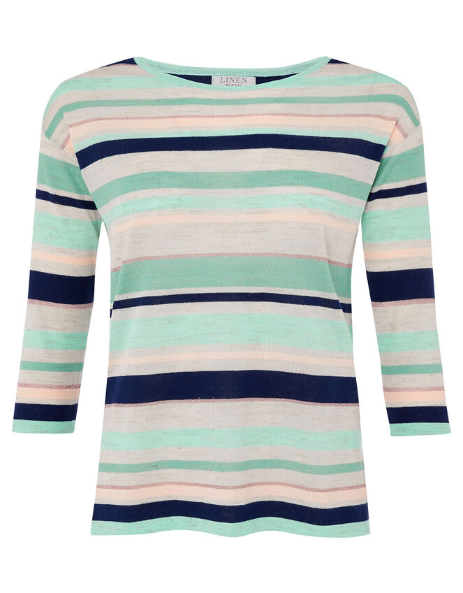 Stripe Lightweight Jumper in Linen Blend, Blue (AQUA), large