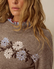 Flic Floral Embroidered Jumper, Mink (MINK), large